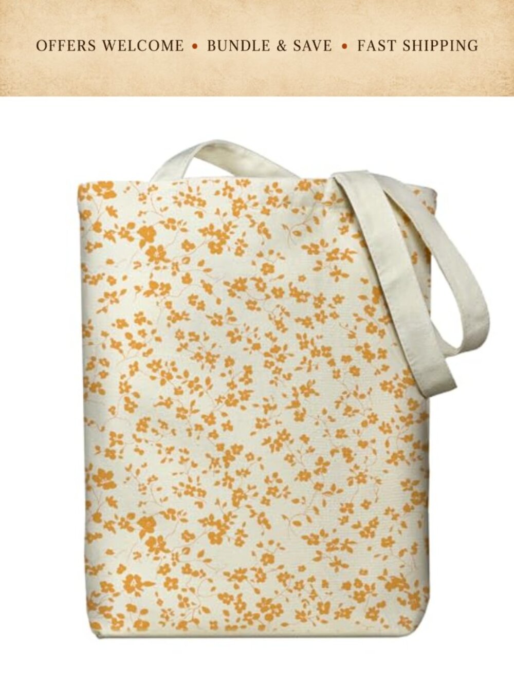 Canvas Tote Bag with Zipper Pocket Floral Print Women's Shoulder Bag
